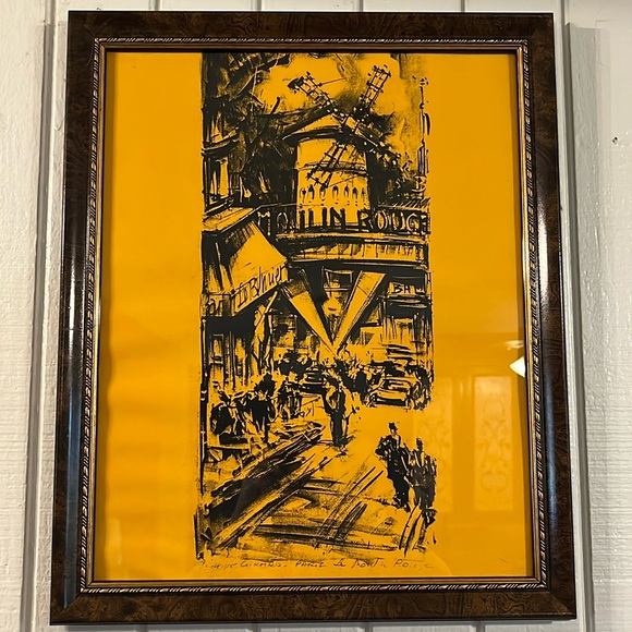 18.5" x 22.5" mid century framed Moulin Rouge art work - Picture 1 of 11